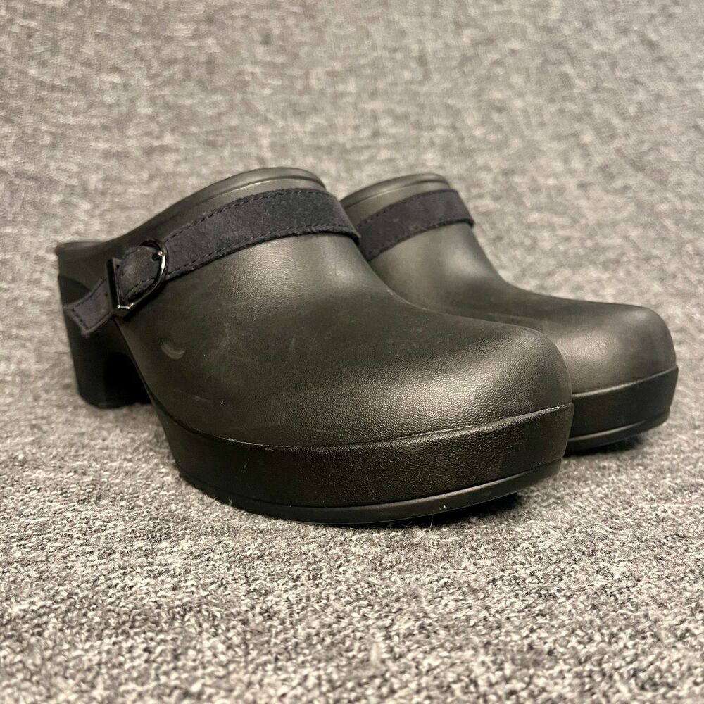 CROCS Sarah Dual Comfort Heeled Black Womens Size 9 Strap Buckle Mules Clogs